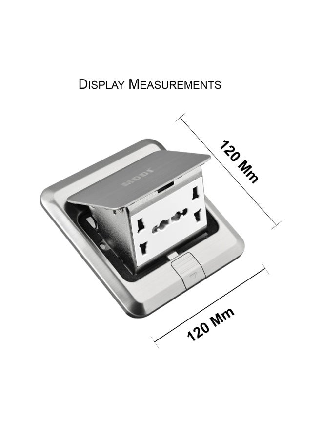 MODI Floor Socket – 2 Way Pop Up Power Outlet, Multi Universal Socket with Data Port, Silver Stainless Steel Panel, Hidden In-Floor/Desk Outlet for Home & Office - Image 2