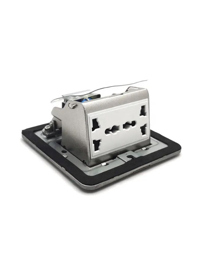MODI Floor Socket – 2 Way Pop Up Power Outlet, Multi Universal Socket with Data Port, Silver Stainless Steel Panel, Hidden In-Floor/Desk Outlet for Home & Office - Image 3