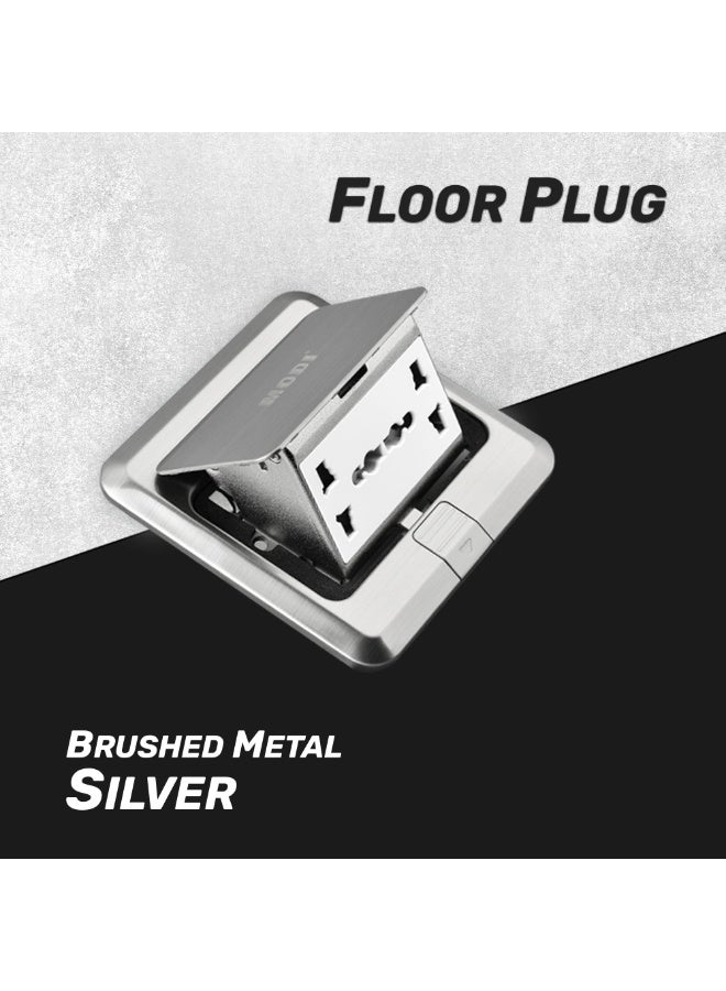 MODI Floor Socket – 2 Way Pop Up Power Outlet, Multi Universal Socket with Data Port, Silver Stainless Steel Panel, Hidden In-Floor/Desk Outlet for Home & Office - Image 5