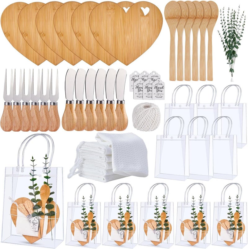 Rigibright 55Pcs Baby Shower Prizes for Game Winners 6 Sets Charcuterie Board with Spoons Butter Spreaders Forks Plaid Towel Thanks Card and Gift Bags for Bridal Shower Favors Party (Heart Shaped) - Image 1