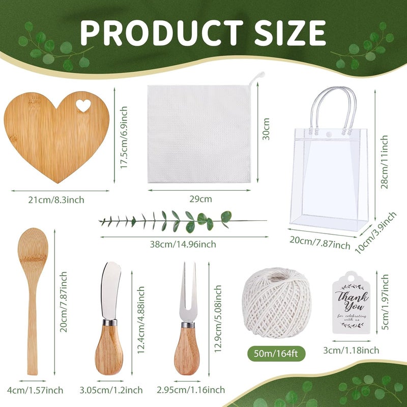 Rigibright 55Pcs Baby Shower Prizes for Game Winners 6 Sets Charcuterie Board with Spoons Butter Spreaders Forks Plaid Towel Thanks Card and Gift Bags for Bridal Shower Favors Party (Heart Shaped) - Image 3