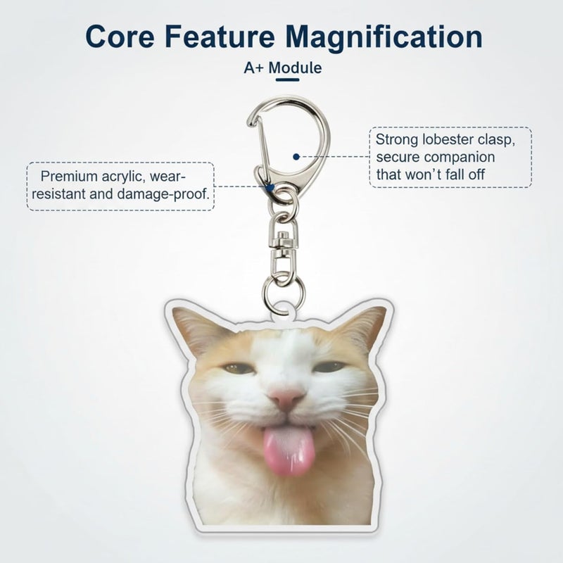 KASTWAVE 8Pcs Cute Cat Keychains, Meme Cat Keychains, Funny Cat Keychains, Keyring with Pendants Key Chains Hanging Pendants for Backpack, Bag, Multiple Kawaii Charm Funny Keychain - Image 5