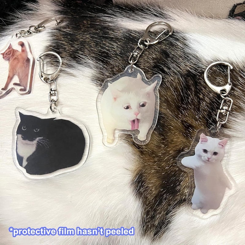 KASTWAVE 8Pcs Cute Cat Keychains, Meme Cat Keychains, Funny Cat Keychains, Keyring with Pendants Key Chains Hanging Pendants for Backpack, Bag, Multiple Kawaii Charm Funny Keychain - Image 2