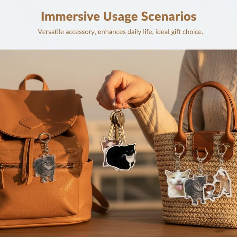 KASTWAVE 8Pcs Cute Cat Keychains, Meme Cat Keychains, Funny Cat Keychains, Keyring with Pendants Key Chains Hanging Pendants for Backpack, Bag, Multiple Kawaii Charm Funny Keychain - Image 3