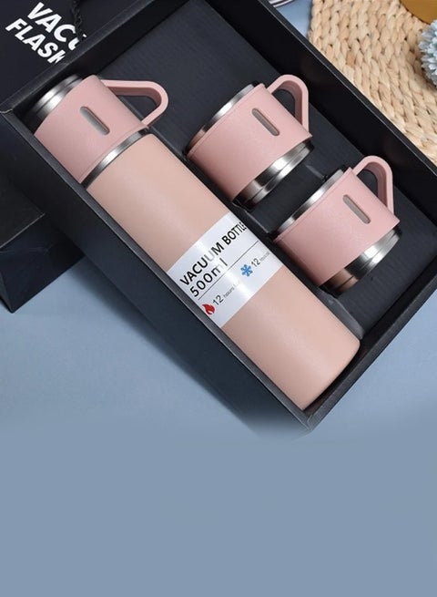 Vacuum Thermal Bottle Flask 500ml Set Double Layer 3 cups
