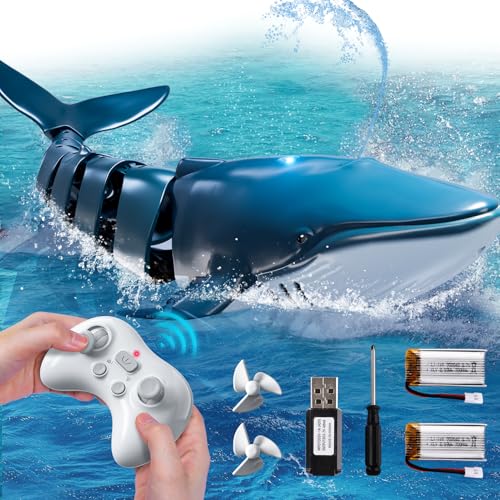 WATUDOU Remote Control Whale Shark Toys for Boys Kids 118 Scale High Simulation Shark for Pool 24Ghz Electric RC Shark Boat Fish Toys with Light Spray Toy Shark Gifts for 6 7 8 9 Year olds Kid Boy Girl - Image 1