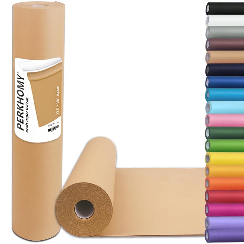 PH PERKHOMY PerkHomy Brown Kraft Paper Roll 17.5" x 1,200" (100') for Gift Wrapping Bulletin Board Craft Art Bouquet Flower Packing Moving Shipping Floor Covering Table 70GSM 50LB (Brown, 17.5" x 100') - Image 1