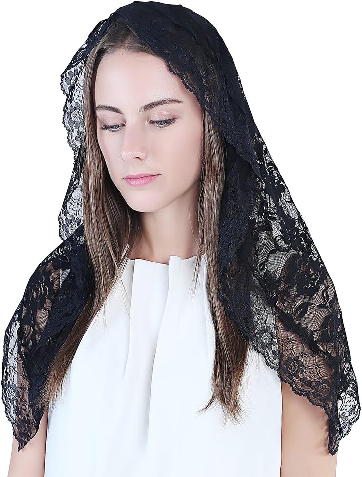 TREORSI Lace Mantilla Catholic Chapel Veil Head Covering for Church Latin Mass - Image 1