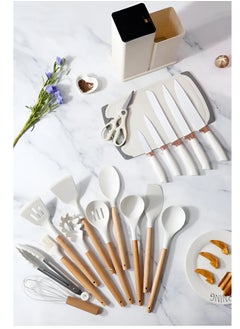 Reko 19 pcs Silicone Kitchen Spatula Set Cooking Utensil Set Non-Stick & Non-Toxic Cooking Tools,Kitchen Tools, Silicone Cooking Utensils, Includes Tongs, Spatula, Turner, Ladle, and More (White)  - Image 2