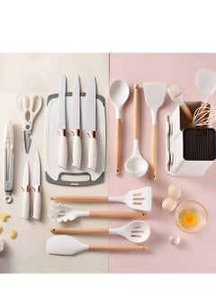 Reko 19 pcs Silicone Kitchen Spatula Set Cooking Utensil Set Non-Stick & Non-Toxic Cooking Tools,Kitchen Tools, Silicone Cooking Utensils, Includes Tongs, Spatula, Turner, Ladle, and More (White)  - Image 3