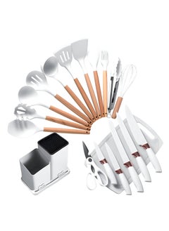 Reko 19 pcs Silicone Kitchen Spatula Set Cooking Utensil Set Non-Stick & Non-Toxic Cooking Tools,Kitchen Tools, Silicone Cooking Utensils, Includes Tongs, Spatula, Turner, Ladle, and More (White)  - Image 1