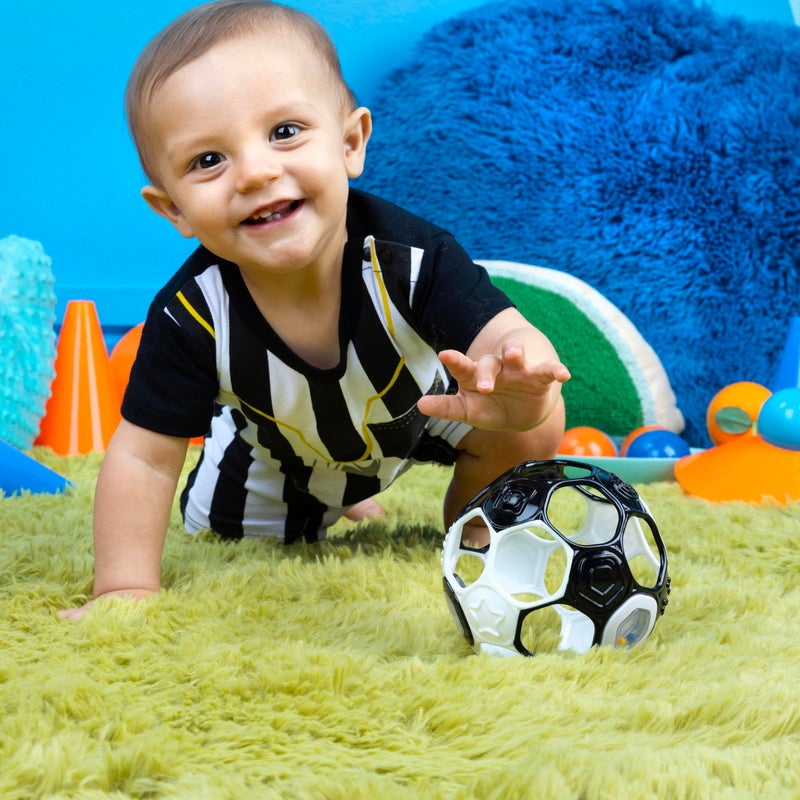 Bright Starts Oball Grippin' Goals Rattle Soccer Ball - Black & White, Easy-Grasp Toy for Newborn and Up - Image 3