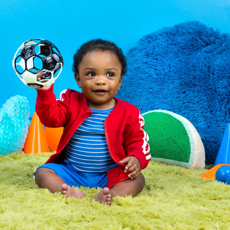 Bright Starts Oball Grippin' Goals Rattle Soccer Ball - Black & White, Easy-Grasp Toy for Newborn and Up - Image 4