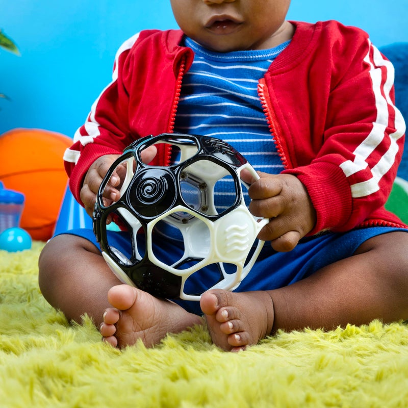 Bright Starts Oball Grippin' Goals Rattle Soccer Ball - Black & White, Easy-Grasp Toy for Newborn and Up - Image 2