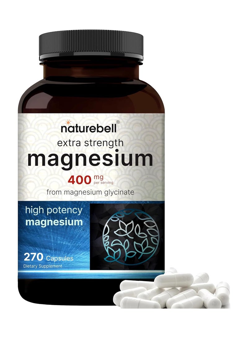 NatureBell Magnesium Glycinate 400mg Elemental, 270 Capsules | 100% Chelated for High Absorption | Supports Muscle, Bone & Heart Health | Non-GMO, Gluten-Free, Vegan - Image 1