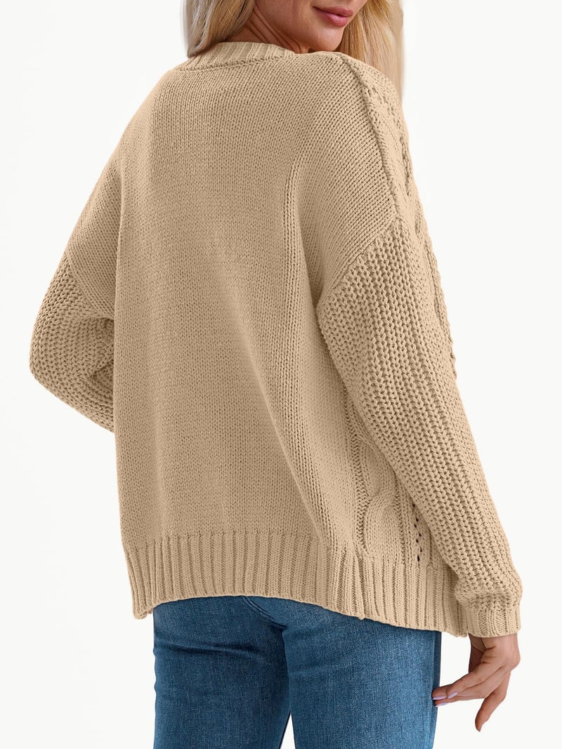 LILLUSORY Women's Cardigan Sweaters Cable Knit Crochet Cotton Fall Jackets Button Up Chunky Trendy Outfits Apricot S - Image 3