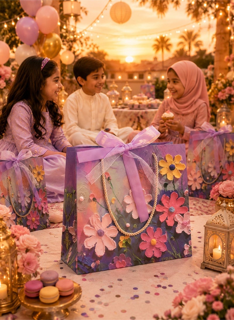 5 Pcs Gift Bag Set,Oil Painting Favor Gift Paper Bags with Handles and Bow Ribbon, 35*32*15cm Waterproof Large Size Colorful Craft Paper Gift Bags for Presents,Birthdays, Mother's Day,Weddings, Party - Image 3