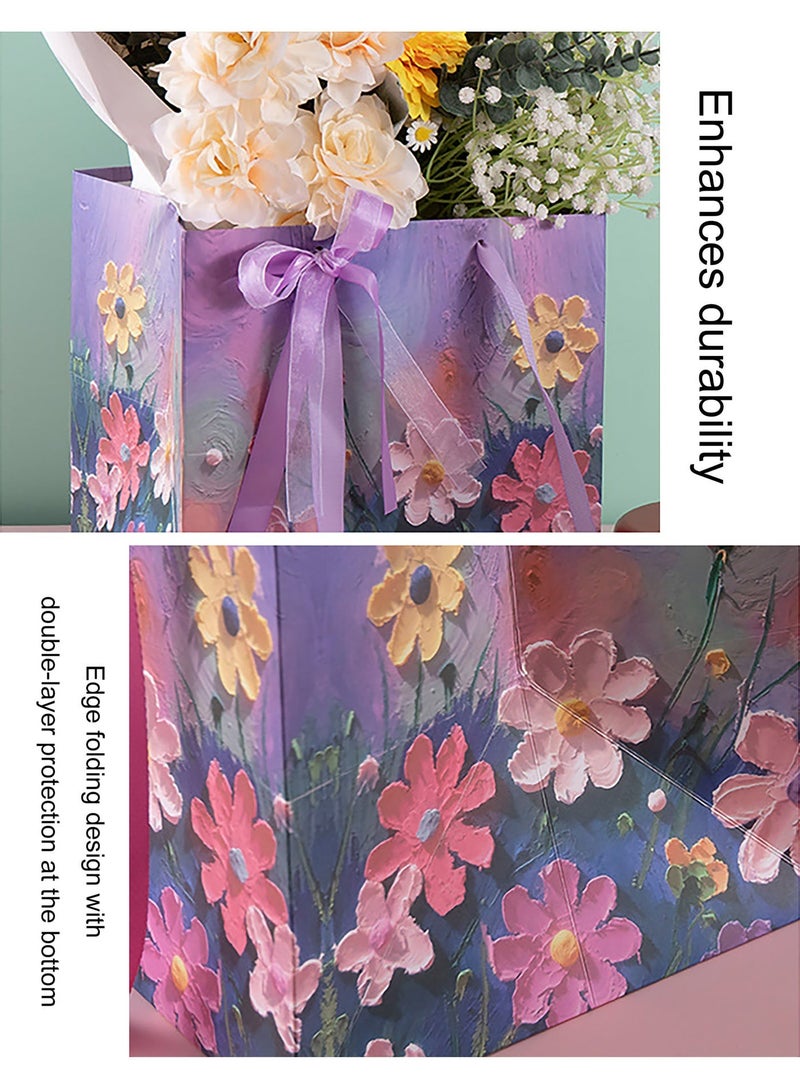 5 Pcs Gift Bag Set,Oil Painting Favor Gift Paper Bags with Handles and Bow Ribbon, 35*32*15cm Waterproof Large Size Colorful Craft Paper Gift Bags for Presents,Birthdays, Mother's Day,Weddings, Party - Image 2