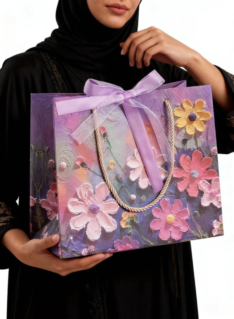 5 Pcs Gift Bag Set,Oil Painting Favor Gift Paper Bags with Handles and Bow Ribbon, 35*32*15cm Waterproof Large Size Colorful Craft Paper Gift Bags for Presents,Birthdays, Mother's Day,Weddings, Party - Image 5
