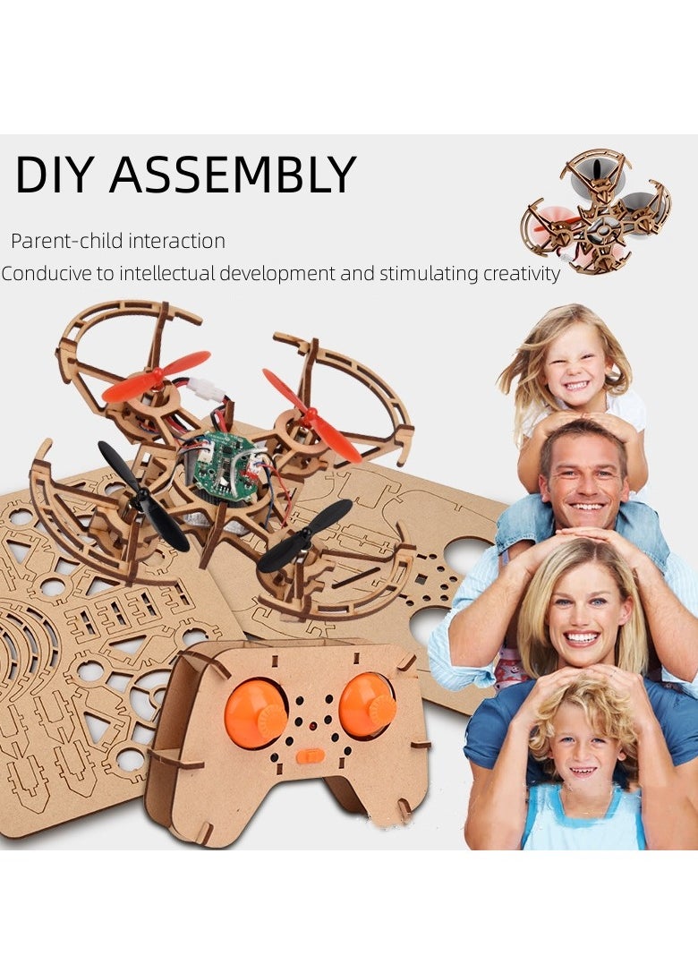 إم مياويان طائرة بدون طيار خشبية من Stem Toys مناسبة للأطفال من سن 6 سنوات فما فوق، طائرة هليكوبتر رباعية المراوح يتم التحكم فيها عن بعد، طائرة بدون طيار صغيرة داخلية، مجموعة نماذج ألغاز ثلاثية الأبعاد، ألغاز خش  - Image 2
