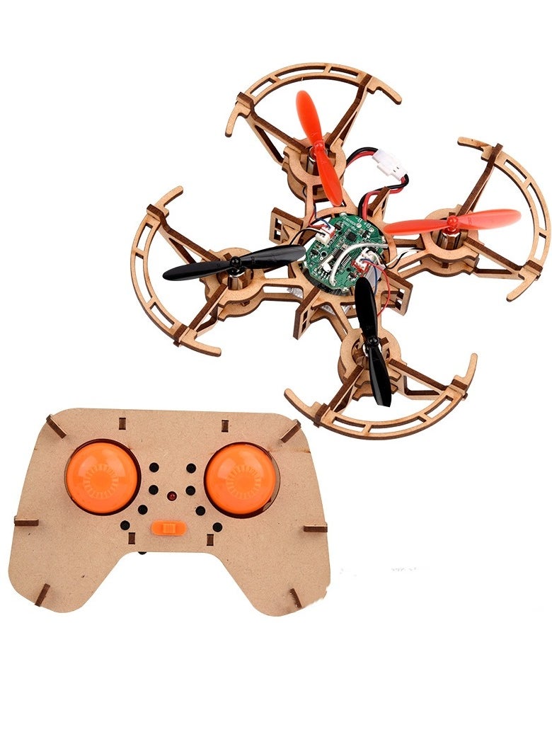 إم مياويان طائرة بدون طيار خشبية من Stem Toys مناسبة للأطفال من سن 6 سنوات فما فوق، طائرة هليكوبتر رباعية المراوح يتم التحكم فيها عن بعد، طائرة بدون طيار صغيرة داخلية، مجموعة نماذج ألغاز ثلاثية الأبعاد، ألغاز خش  - Image 1