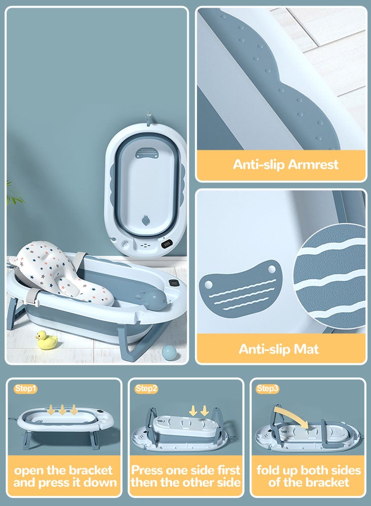 بيرفيي حوض الاستحمام القابل للطي للرضع، حوض الاستحمام القابل للطي للطفل، حوض الاستحمام للرضع مع وسادة ناعمة وميزان حرارة لاستشعار درجة الحرارة، وحوض الاستحمام للأطفال - Image 4
