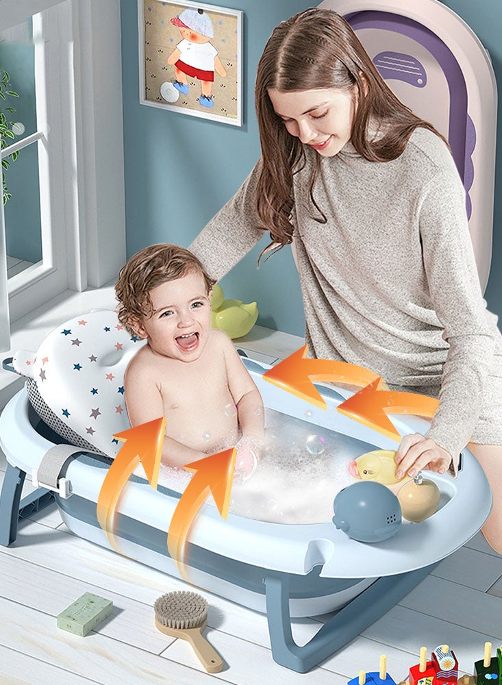 بيرفيي حوض الاستحمام القابل للطي للرضع، حوض الاستحمام القابل للطي للطفل، حوض الاستحمام للرضع مع وسادة ناعمة وميزان حرارة لاستشعار درجة الحرارة، وحوض الاستحمام للأطفال - Image 5