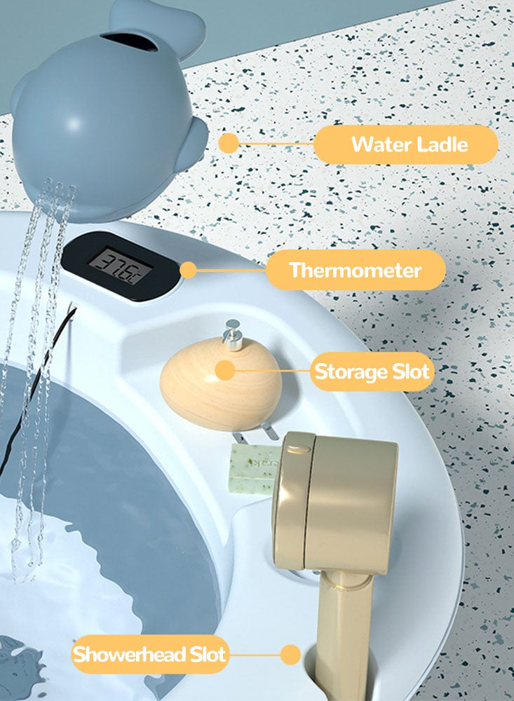بيرفيي حوض الاستحمام القابل للطي للرضع، حوض الاستحمام القابل للطي للطفل، حوض الاستحمام للرضع مع وسادة ناعمة وميزان حرارة لاستشعار درجة الحرارة، وحوض الاستحمام للأطفال - Image 2