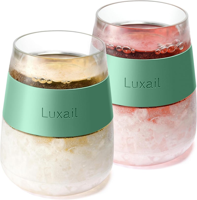 luxail Wine Glasses, Plastic Wine Glasses Set of 2, Wine Gifts, Double Wall Insulated Freezer Tumbler, Stemless cups for Red and white Wine, 8.5 Oz, Sage Green - Image 1