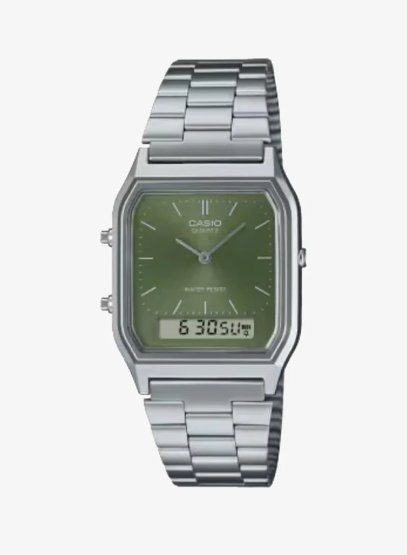 كاسيو Unisex Analog-Digital Display Watch With Silver Stainless Steel Strap - AQ-230A-3AMQYDF