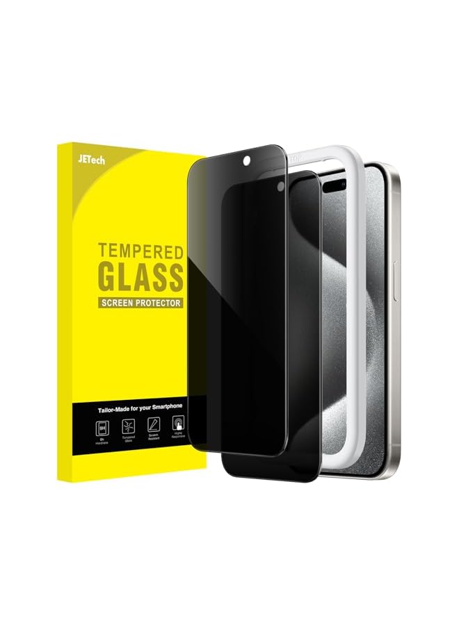 JETech Privacy Screen Protector for iPhone 15 Pro 6.1-Inch, Anti-Spy Tempered Glass Film with Easy Installation Tool, 2-Pack - Image 1