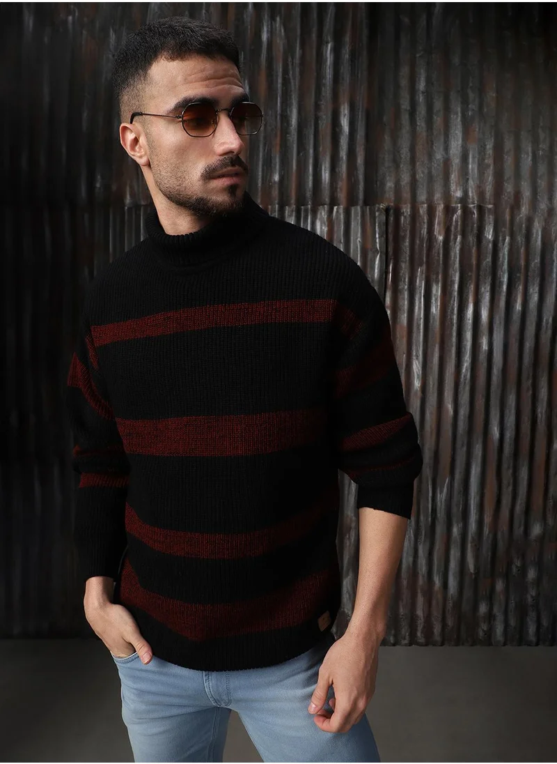 HIGH STAR Men's Multicoloured 100% Acrylic Solid Relaxed Fit Sweater