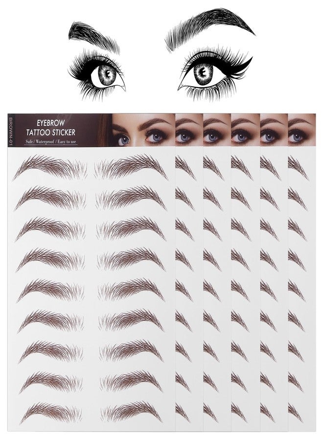 Sibba 4D Hair-Like Eyebrow Tattoos Stickers 6 Sheets Brown Waterproof Temporary Brow Colors Transfers Sticker Peel Off for Eye Makeup Supplies Grooming Shaping Women Girls - Image 1