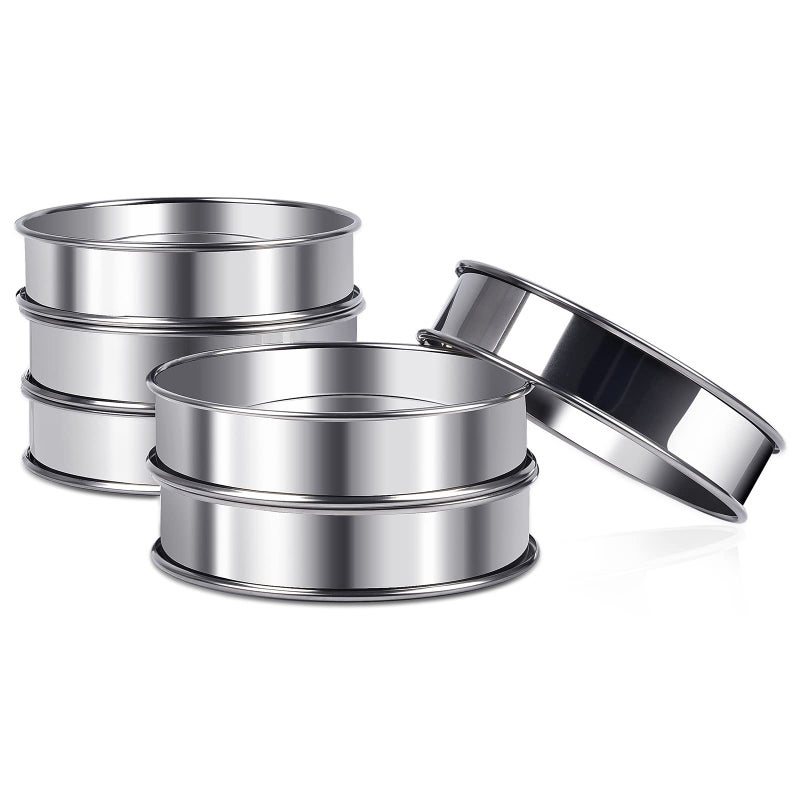 ARRITZ 4inch English Muffin Rings, 6pcs Double Rolled Stainless Steel Crumpet Tart Rings for Baking - Image 1