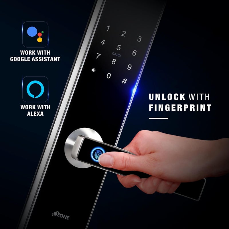 Ozone Ozone Smart Door Locks Main Door Locks for Home Fingerprint Lock Metal Handle OTP via Mobile App RFID Card Digital Door Locks for Main Door Electronic Lock Black 24 Months Warranty  - Image 2