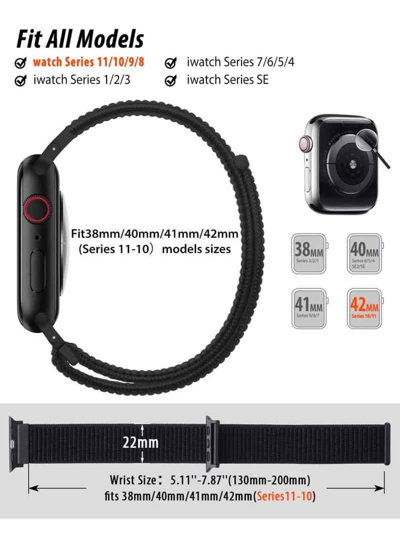 Nylon Loop Sport Band Compatible with Apple Watch Bands 38mm 40mm 41mm 42mm for Women Men, iWatch Wrist Straps for Se, Series 11 10 9 8 7, Breathable, Soft Band Ideal for Outdoor - Image 2