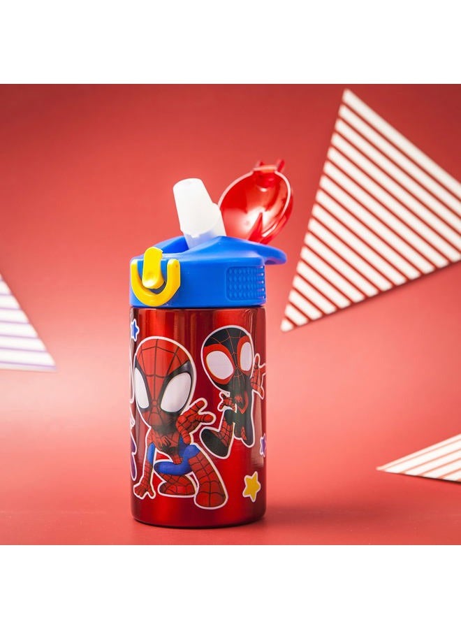 Zak Designs Marvel Spider-Man 18/8 Single Wall Stainless Steel Kids Water Bottle, Flip Straw Locking Spout Cover, Durable Cup for Sports or Travel (15.5oz, Non-BPA, Spidey and His Amazing Friends)  - Image 2