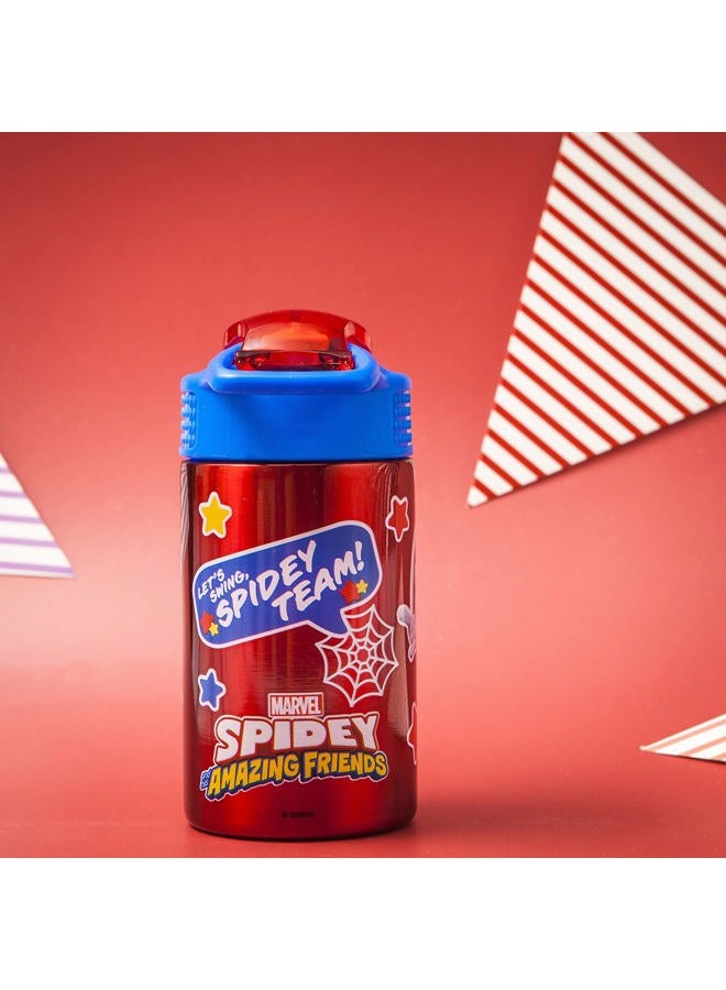 Zak Designs Marvel Spider-Man 18/8 Single Wall Stainless Steel Kids Water Bottle, Flip Straw Locking Spout Cover, Durable Cup for Sports or Travel (15.5oz, Non-BPA, Spidey and His Amazing Friends)  - Image 3