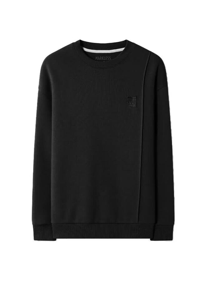Markless Men's Autumn Winter Five-needle Loose Long Sleeve T-shirt Casual Jacket Wyb2418m Starry Black M - Image 4