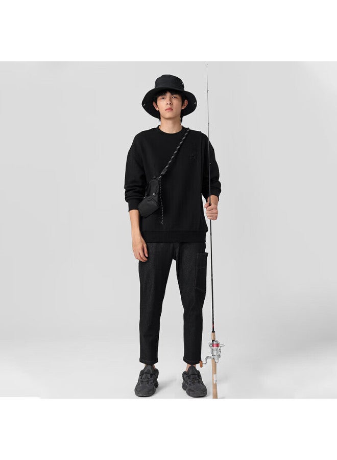 Markless Men's Autumn Winter Five-needle Loose Long Sleeve T-shirt Casual Jacket Wyb2418m Starry Black M - Image 3