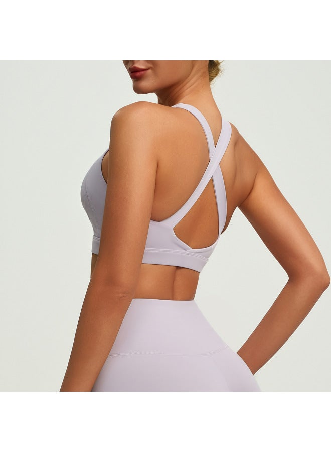 Double-sided Brocade Cross-back Yoga Bra For Women, New Style, Naked-feel, High-elastic, Detachable Sports Bra