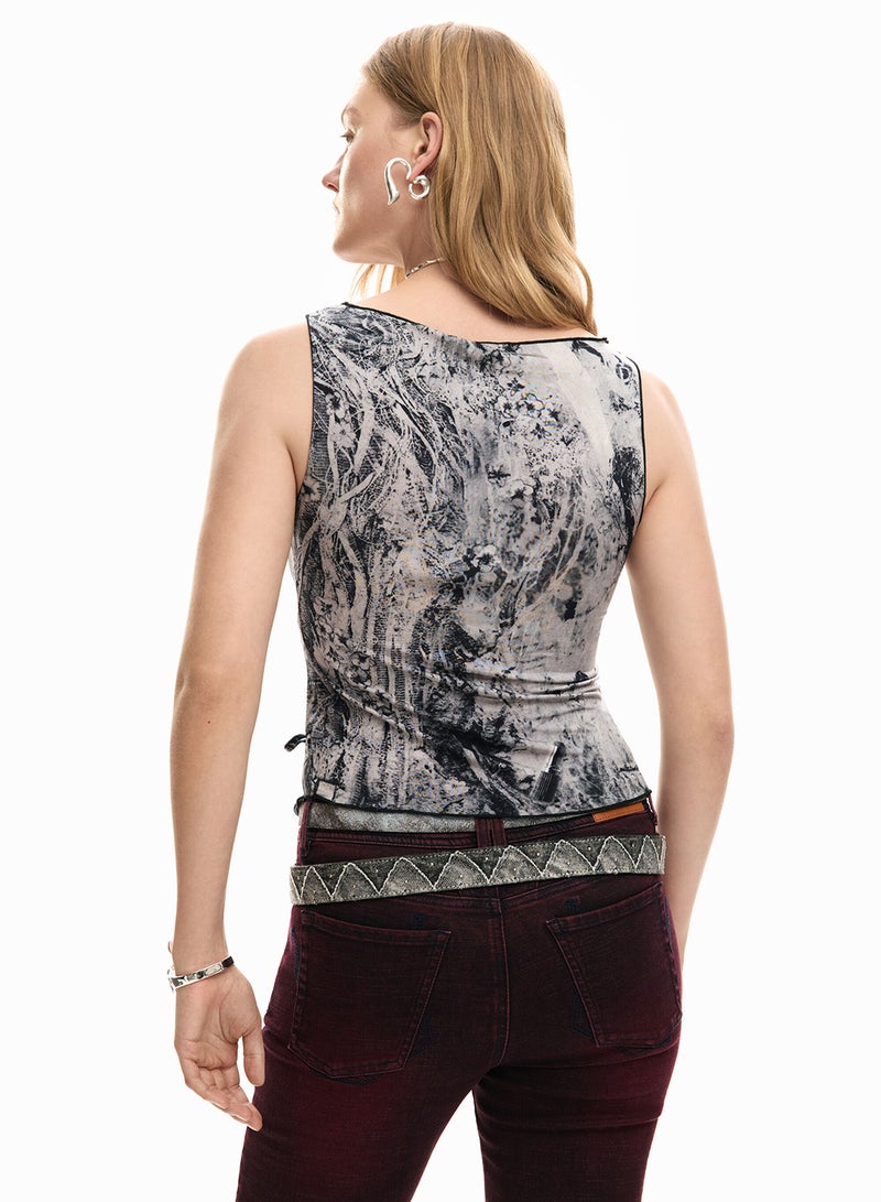 DESIGUAL Sleeveless T-Shirt, Regular Fit With An Opening At The Hem Closed With A Tie - Image 4