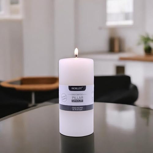 HOSLEY 6 Inch Long Unscented White Pillar Candles|Candle for Decoration | Soy & Paraffin Wax Candles for Home Decor, Party, Gifting| 90 Hours Burn Time|Smokeless & Dripless|Pack of 1 - Image 2