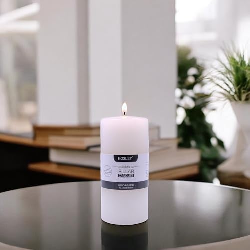 HOSLEY 6 Inch Long Unscented White Pillar Candles|Candle for Decoration | Soy & Paraffin Wax Candles for Home Decor, Party, Gifting| 90 Hours Burn Time|Smokeless & Dripless|Pack of 1 - Image 1