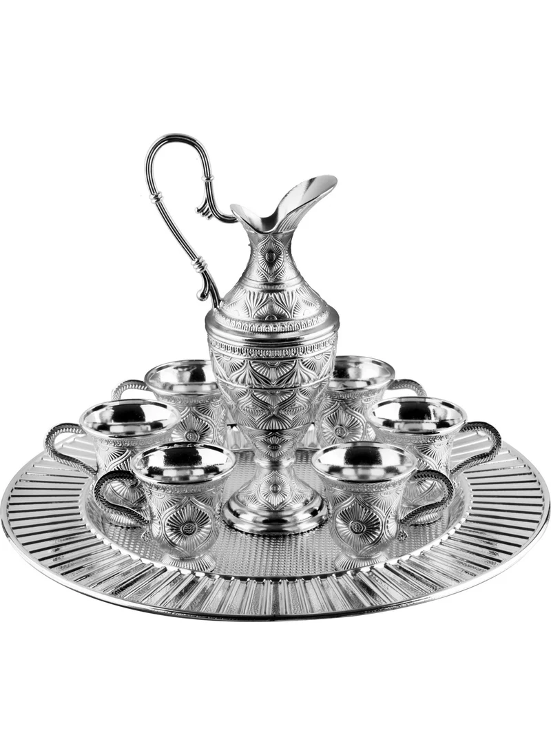 İhvan Silver Color Kaf Zamzam Set 8 Piece Cup Serving Set