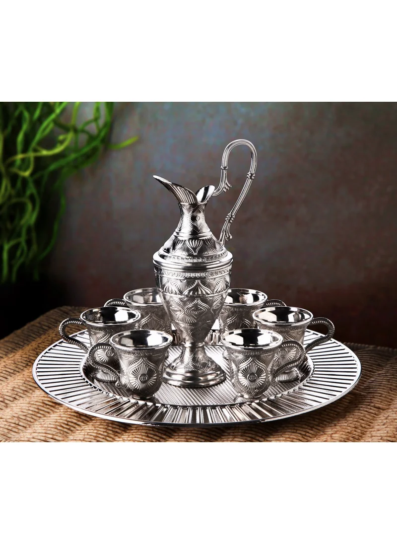 İhvan Silver Color Kaf Zamzam Set 8 Piece Cup Serving Set