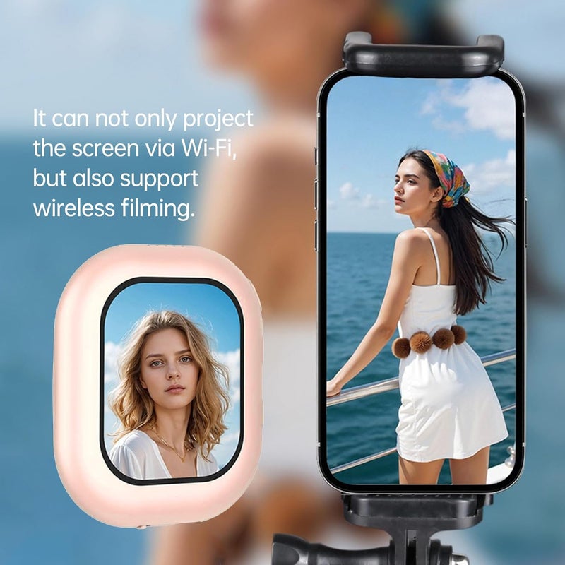 2.01 Inch Magnetic Selfie Monitor Screen, Phone Back Camera Viewfinder with Bluetooth, Remote Shutter, Rechargeable Battery, for Live Streaming Vlogging (Pink) - Image 3