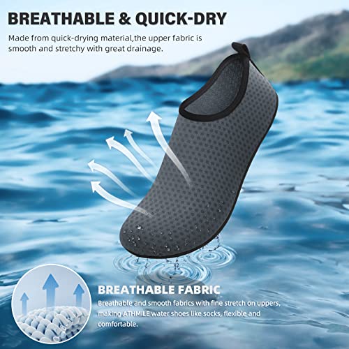 ATHMILE Water Socks for Women Men Adult Aqua Swim Shoes Beach River Pool Barefoot Yoga Exercise Wear Sport Accessories Quick-Dry Must Haves Size 8.5-9.5Women/7.5-8.5Men(Grey-NW002) - Image 5