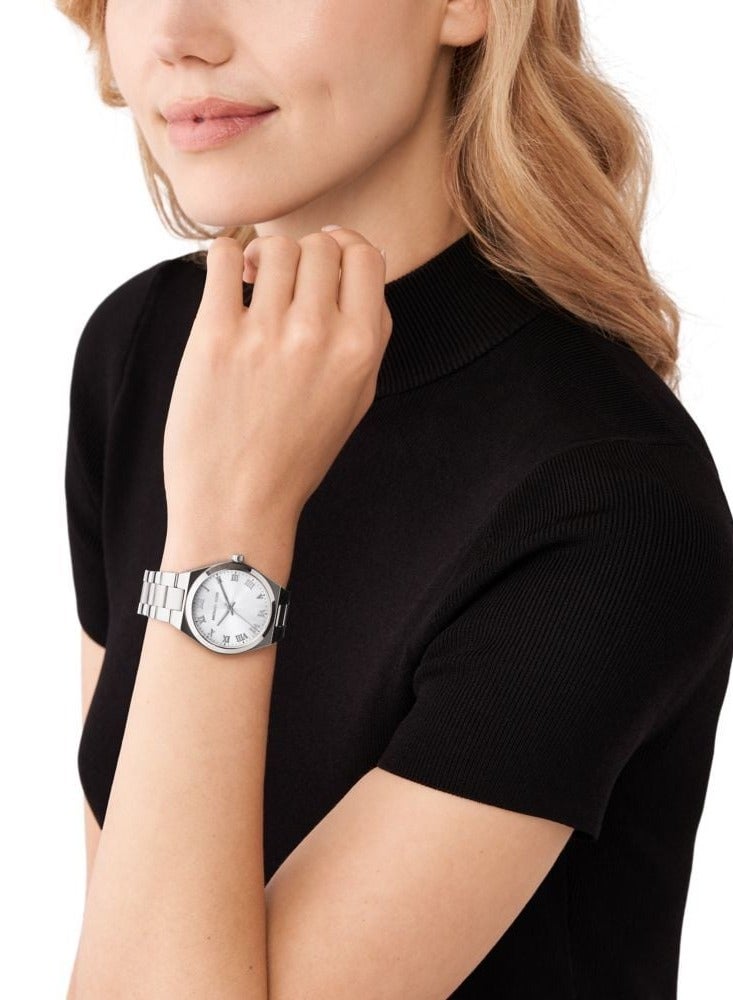 MK Lennox Three Hand Silver Dial Silver Steel Strap Watch For Women - 7393 - Image 3