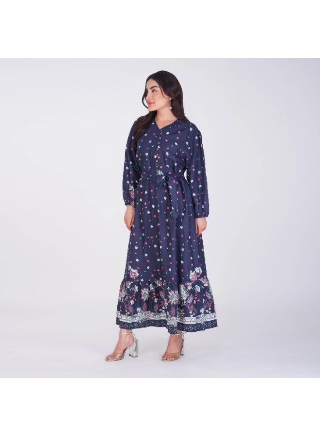 Linelle Rayon Maxi Dress – Floral Printed Design with Belted Waist - Image 4